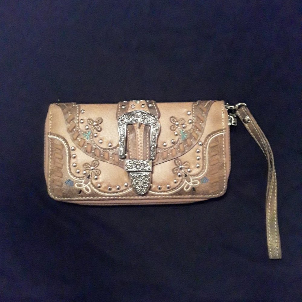 BROWN WALLET WITH SILVER buckle/ embellishments